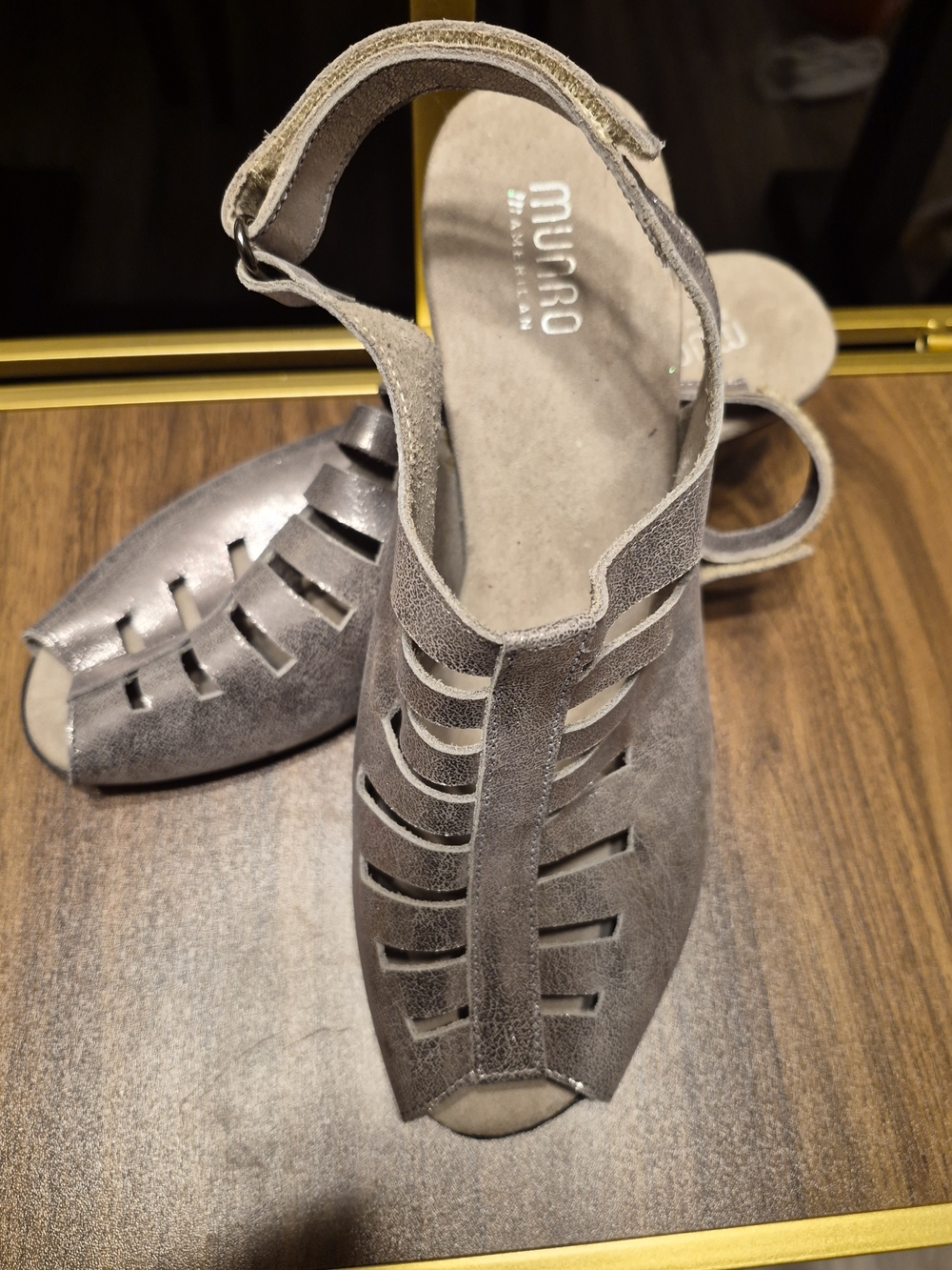 Munro Gray/Silvee  Cutout T-Strap Sandals